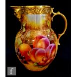 A boxed Royal Worcester hand painted fruit study 'Pineapple Mask Jug - Apple and Pears' hand painted