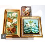 A 19th Century framed 8in Mintons Hollins & Co dust pressed tile decorated with a transfer and