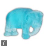 A 1930s Heinrich Hoffman moulded glass figure of an elephant with hand finished details in pale blue