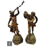 After Bucheron - A pair of 19th Century French spelter figures titled L'Ouagan and Les Roses, height