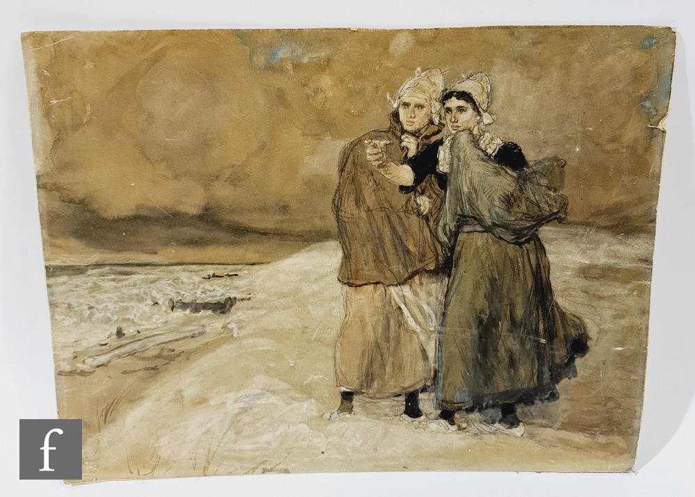 FOLLOWER OF SIR FRANK BRANGWYN (1867-1956) - Dutch fishwives awaiting the return of the fleet,