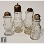 A late 18th Century glass dredger or sifter with a facet foot, beaded knop and flat cut baluster