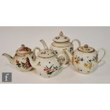 A 19th Century Bristol teapot of fluted form decorated with hand painted floral sprays, painted B