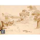 FRANCOIS ALEXANDRE PERNOT (1793-1865) - An extensive river landscape with distant hilltop monastery,