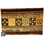 A traditional hand woven, geometrically patterned, cut pile cloth, Kuba tribe, Democratic Republic