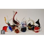 A collection of assorted glass stylised fish, to include Italian Murano and Swedish FM Konstglas