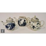 A late 18th Century Caughley teapot of footed ovoid form decorated in the blue and white Bell Toy