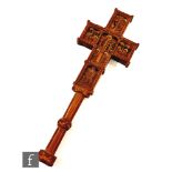 A 19th Century or earlier Greek Mount Athos cross in carved Cypress wood and gilt with finely worked