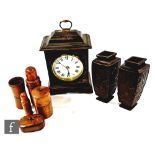 A 20th century chinoiserie lacquered bracket clock, converted battery interior, height 23cm, a