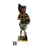 A late 19th Century French cast patinated bronze figure of a young fisherwoman with net on an