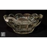 An early 20th Century glass bowl in the manner of Moser, the clear crystal panel cut and with a