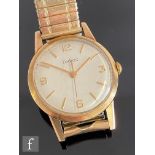 A gentleman's 9ct hallmarked Zodiac wrist watch, Arabic numerals and batons mix to a white dial,