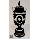 A later 20th Century Wedgwood black Jasperware vase and cover commemorating the 40th Anniversary