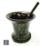 A large 17th/18th Century bronze mortar, with flared footrim, diameter 35cm x height 32cm, and a