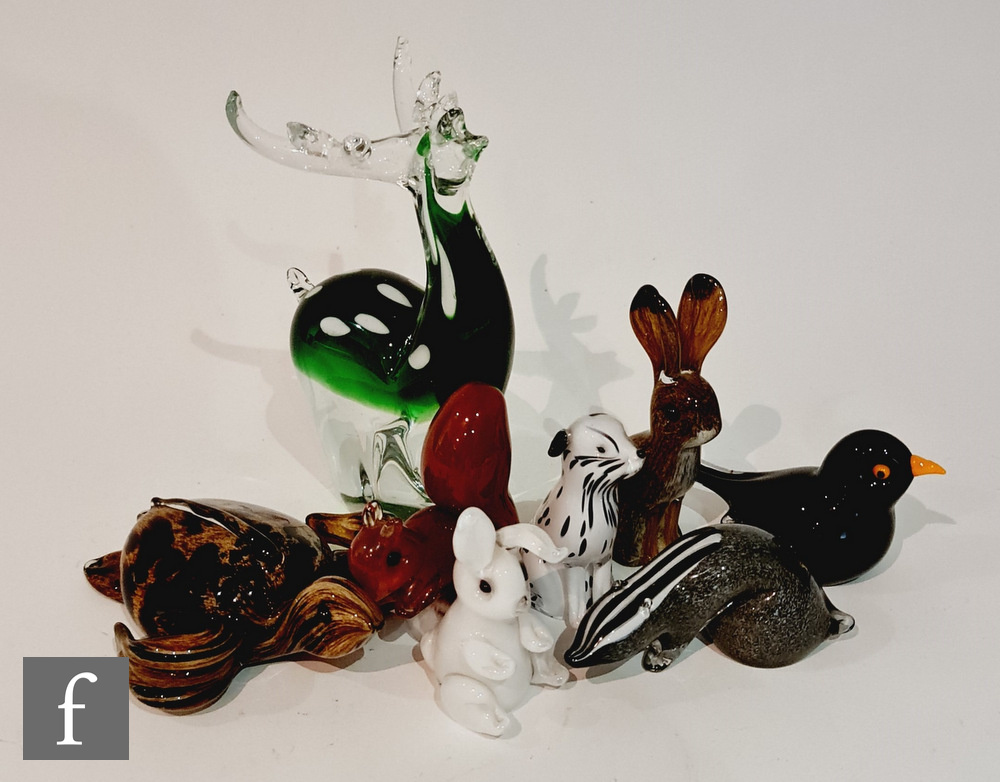 A collection of Langham glass paperweights formed as stylised animals, comprising a hare, a