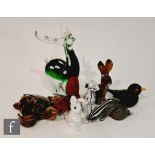 A collection of Langham glass paperweights formed as stylised animals, comprising a hare, a