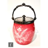 A late 19th Century Stourbridge cameo glass biscuit barrel, circa 1890, cased in pink over white and