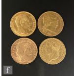 Four French gold twenty Franc coins dated 1812, 1817, 1859 and 1901. (4)