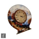 A hallmarked silver enamelled decorated eight day boudoir easel clock, Arabic numerals to a circular