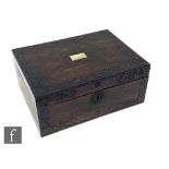 A 19th century rosewood and steel cut mounted decorated jewellery box, later green baize interior,