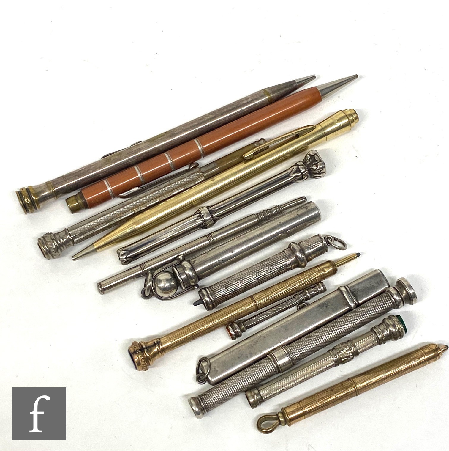 Thirteen assorted 19th and early 20th Century propelling pencils of varying form to include a Samson