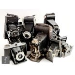 A collection of pre war folding cameras, to include a Eastman Kodak example, a Kodak folding '