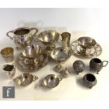 A parcel lot of Colombian silver items to include a sugar basin, two pedestal cups and saucers,