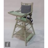 An Edwardian adjustable high chair, later painted light blue, height 90cm.