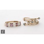 Two 9ct hallmarked stone set rings, an opal and pink tourmaline and a diamond set example, total