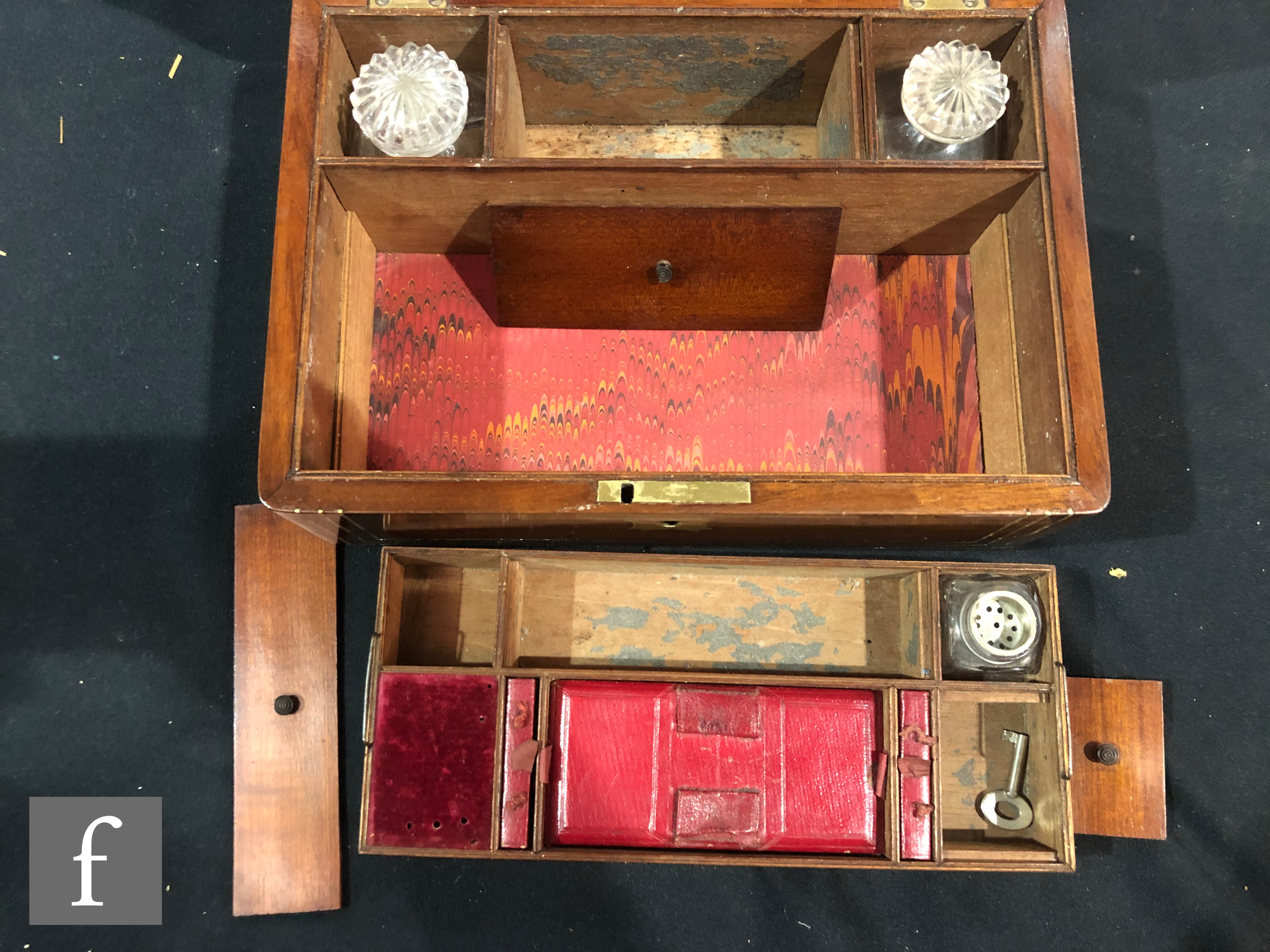 A Regency rosewood gentleman?s dressing case, the triple strung brass lid opening to reveal a red - Image 4 of 4