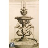 AFTER GIOVANNI BATISTA FALDA - Design for a Baroque fountain, engraving, framed, 28cm x 18cm, also