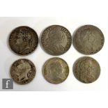 Various William III to George IIII crowns 1695, 1820 and 1821 and halfcrowns 1697, 1816, 1823. (6)