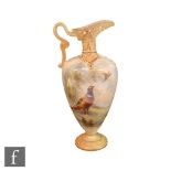 A Royal Worcester shape G965 pedestal ewer panel decorated by James Stinton with a pheasant stood