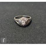 An Art Deco 18ct white gold diamond solitaire ring, old cut claw set stone weight approximately 0.