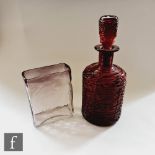 A post war Italian glass decanter of cylindrical form with shallow collar neck and cylindrical