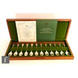 A cased set of twelve hallmarked silver Royal Horticultural Society Flower spoons, weight 10oz,
