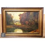 FRENCH SCHOOL (EARLY 20TH CENTURY) - A figure in a river landscape, oil on canvas, signed