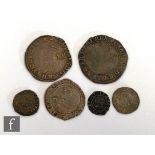 Various Charles I (1625-1649) to James I coins to include two shillings, a half groat, a sixpence