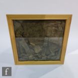 A framed mussette tank bag prop from the film Fury by Brad Pitt, 36cm square.