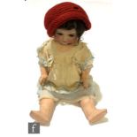 An Armand Marseille bisque socket head doll, toddler head mould 996, with sleeping brown eyes,