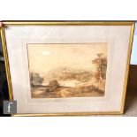 HENRY FIELDING (1781-1851) - An extensive landscape with distant house, sepia wash, framed, 34cm x