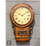 A Victorian rosewood veneered drop dial wall clock with acanthus scrolls to the case, painted dial