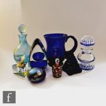 A small assorted collection of glass to include a John Deacons millefiori inkwell, Thomas Webb &