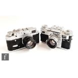 Two vintage Russian 35mm rangefinder cameras, to include a Zorki - 4, serial number 73001774, with a