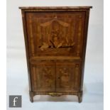 A 19th Century Louis VI style marquetry inlaid secretaire D'abbatant, the marble top over a drawer