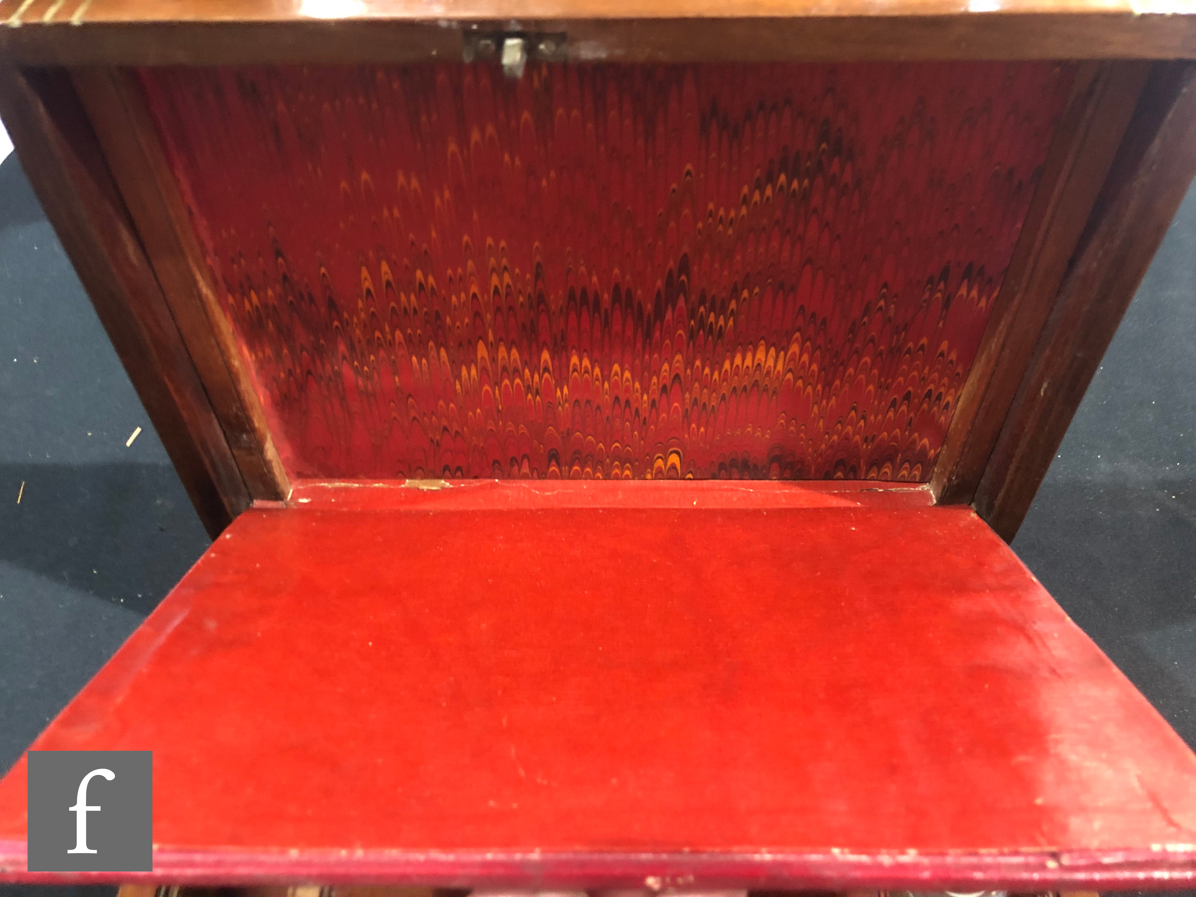 A Regency rosewood gentleman?s dressing case, the triple strung brass lid opening to reveal a red - Image 3 of 4