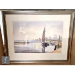 JOHN WORSDALE (1930-2008) - Tranquil river scene with sailing boats, watercolour, signed, framed,