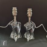 A pair of 20th Century St Louis clear crystal table lamps of wrythen fluted form, height 23cm