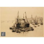 WILLIAM LIONEL WYLLIE, RA (1851-1931) - 'Below London Bridge', drypoint, signed in pencil, framed,