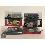 Six assorted slot cars, comprising Fly A22 Marcos 600 Le Mans 95, Fly A62 Panoz Esperante GTR1 Le